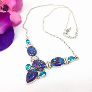 Sterling Sliver Purple Turquoise & Blue Topaz Necklace